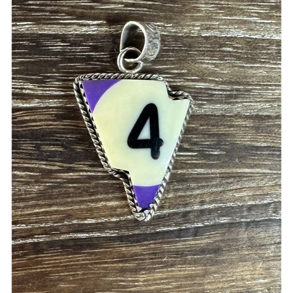 Native Southwest Style Sterling Silver Pool Ball # 4 Lightning Bolt Pendant